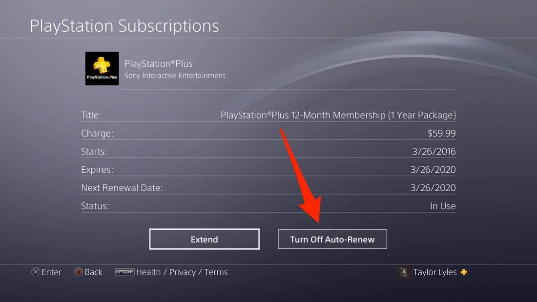 Turn Off Auto Renew PS sub arrow