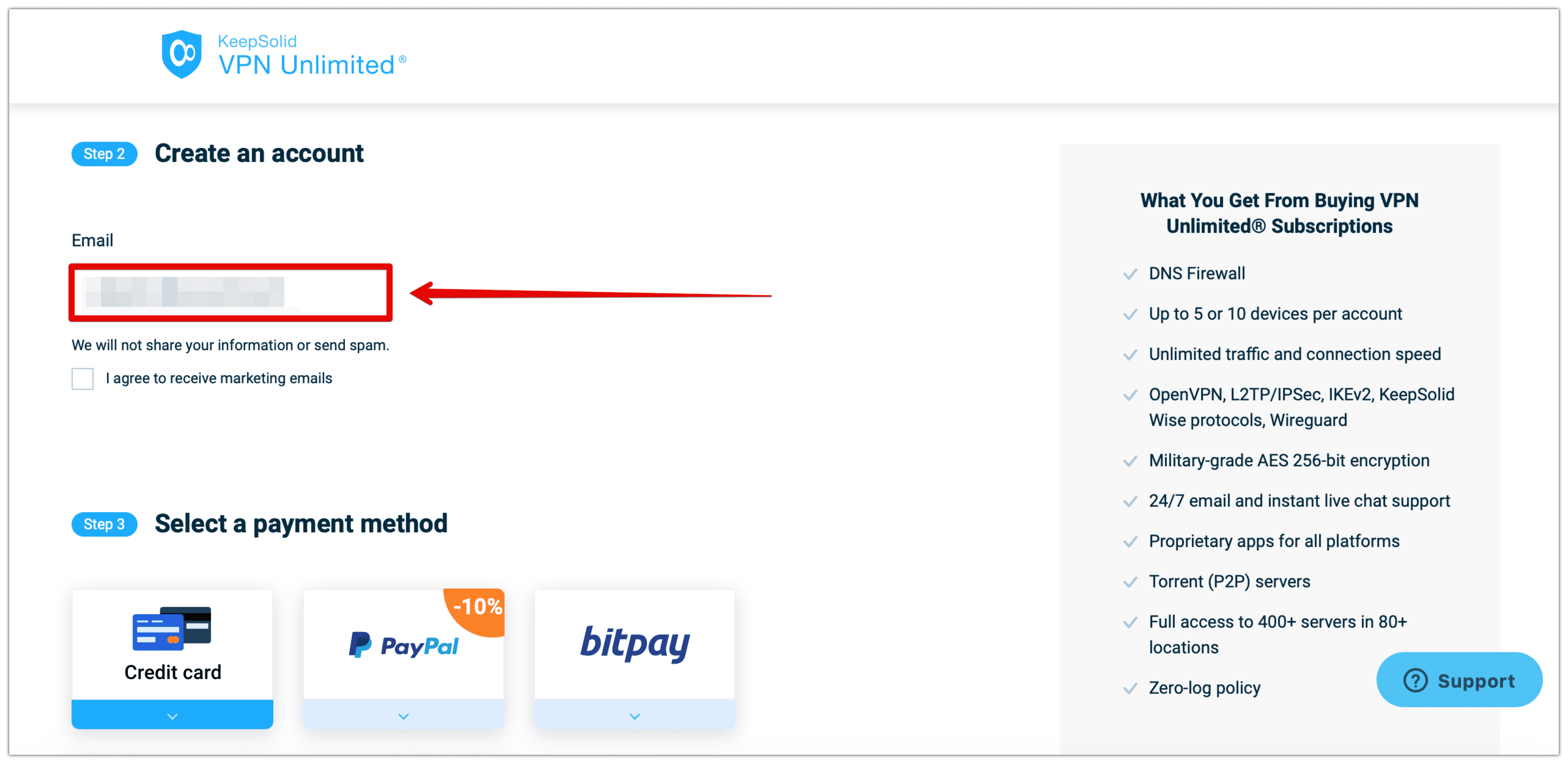 3. Enter your email to create your KeepSolid ID.
