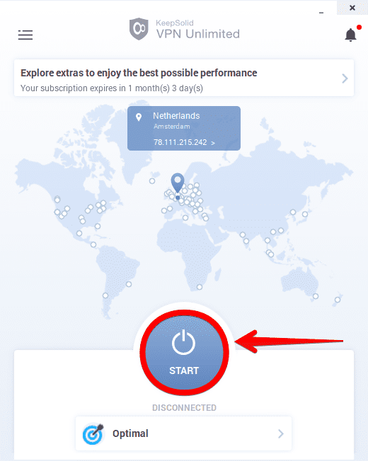 How to use the Main Screen of VPN Unlimited for Windows PC: Start button